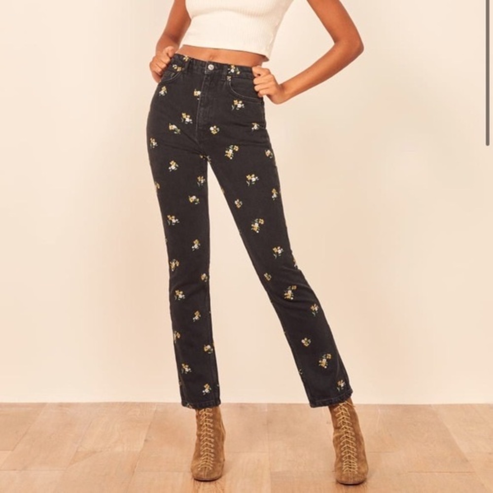 reformation high rise floral embroidered jeans